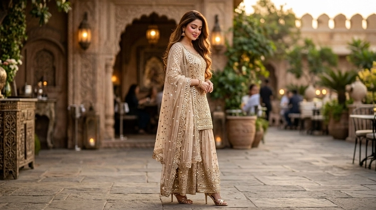 Golden Hour Sharara Glam: A Viral Prompt for Girls