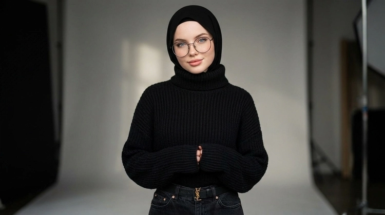 High-Fashion Hijab Portrait 🖤 | Google Gemini AI Photo Editing Prompt